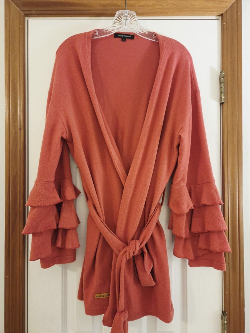 Simply Southern Coral Tiered-Ruffle Tie-Waist Robe